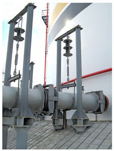 Система компенсации нагрузок от приемо-раздаточных патрубков на стенку резервуара СКНР